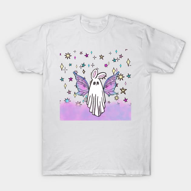 Ghost Bunny Fairy in Cotton Candy Clouds & Star Confetti T-Shirt by Ethereal Vagabond Designs